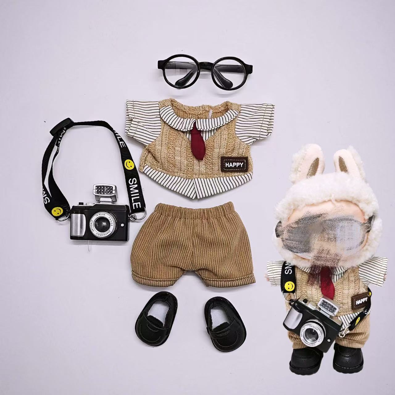 Universal British-style suit for 1st/2nd/3rd generation Labubu doll clothes in 15cm and 17cm sizes.