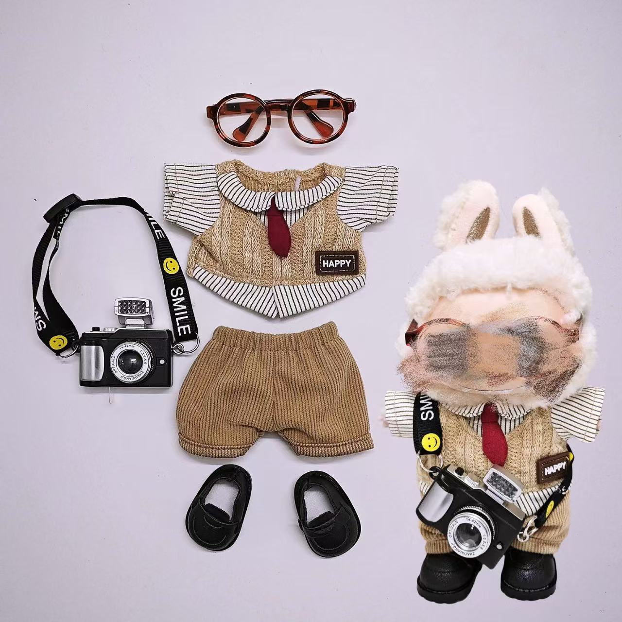 Universal British-style suit for 1st/2nd/3rd generation Labubu doll clothes in 15cm and 17cm sizes.