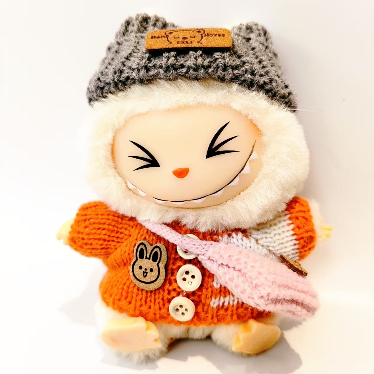 Handmade Labubu pendant button knitted sweater Labubu hat small bag vinyl doll replacement doll clothes set