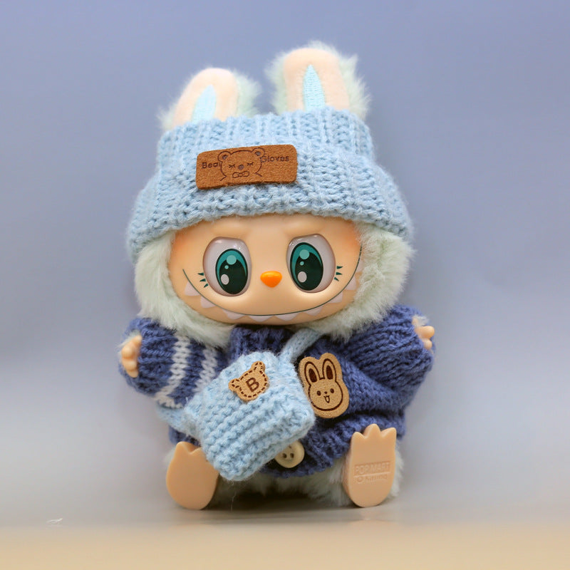 Handmade Labubu pendant button knitted sweater Labubu hat small bag vinyl doll replacement doll clothes set