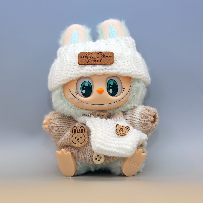 Handmade Labubu pendant button knitted sweater Labubu hat small bag vinyl doll replacement doll clothes set