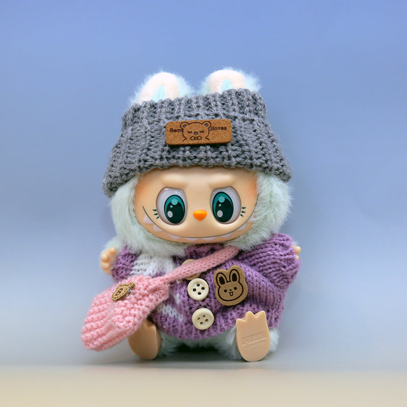 Handmade Labubu pendant button knitted sweater Labubu hat small bag vinyl doll replacement doll clothes set