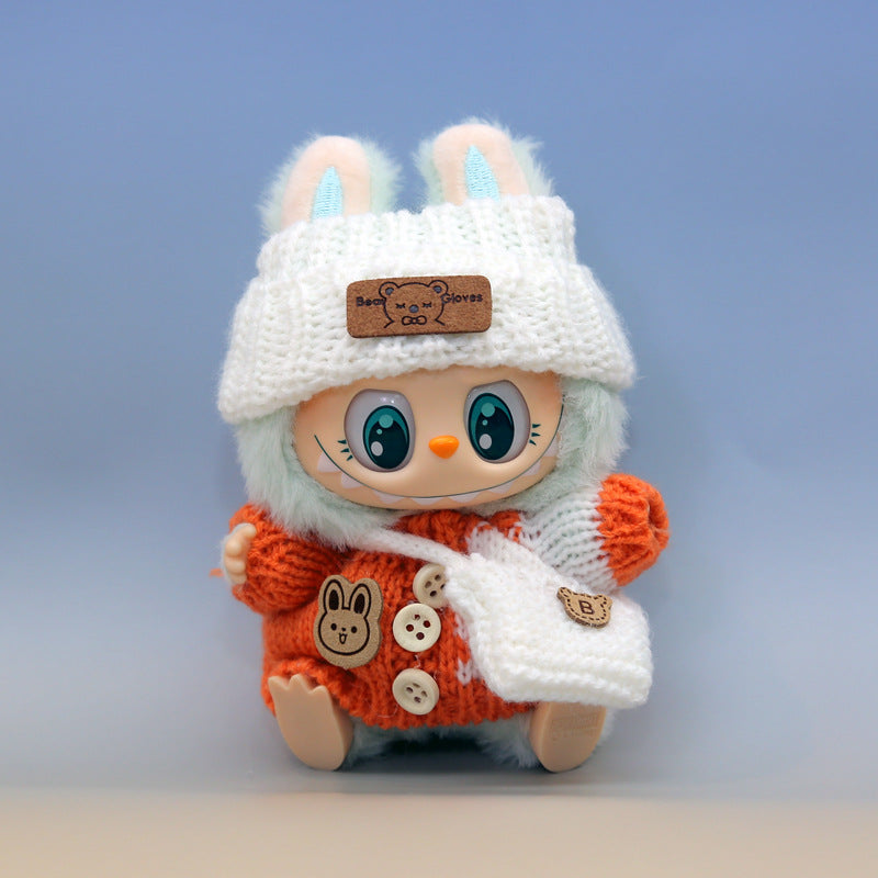 Handmade Labubu pendant button knitted sweater Labubu hat small bag vinyl doll replacement doll clothes set