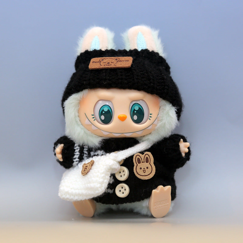 Handmade Labubu pendant button knitted sweater Labubu hat small bag vinyl doll replacement doll clothes set