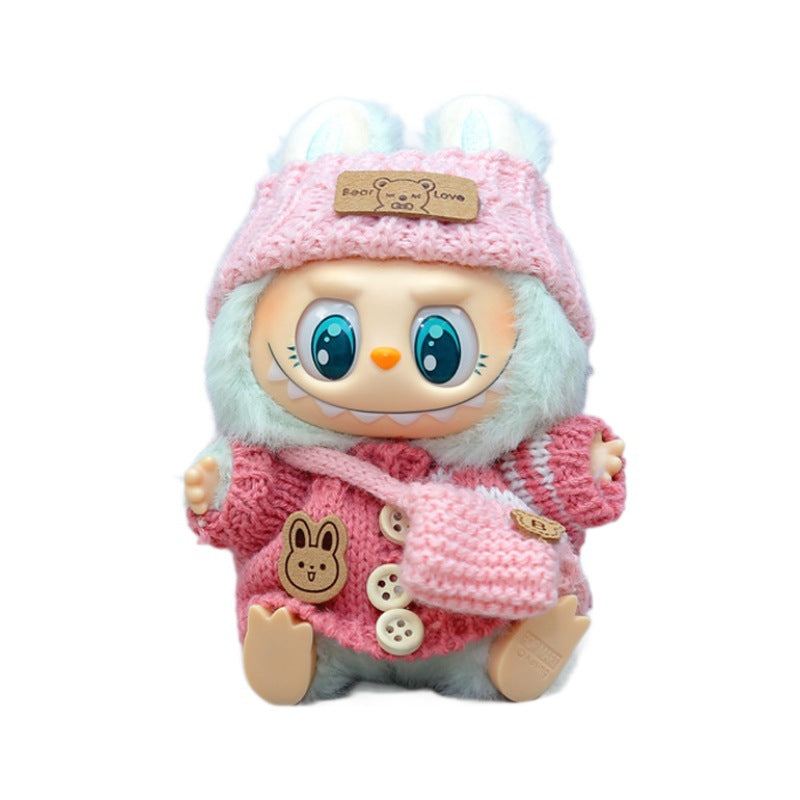 Handmade Labubu pendant button knitted sweater Labubu hat small bag vinyl doll replacement doll clothes set