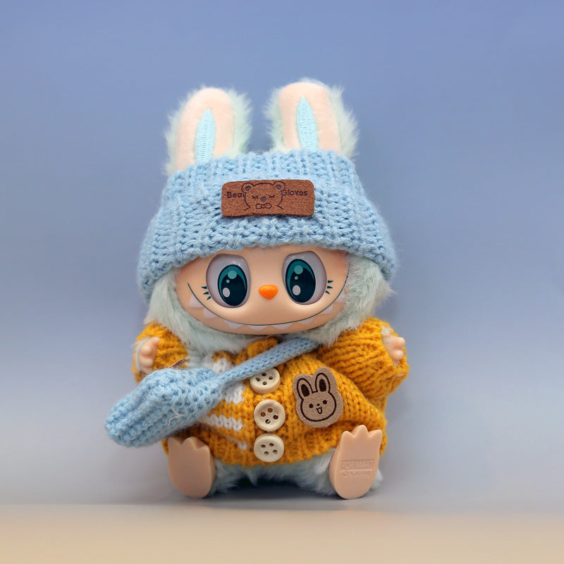 Handmade Labubu pendant button knitted sweater Labubu hat small bag vinyl doll replacement doll clothes set
