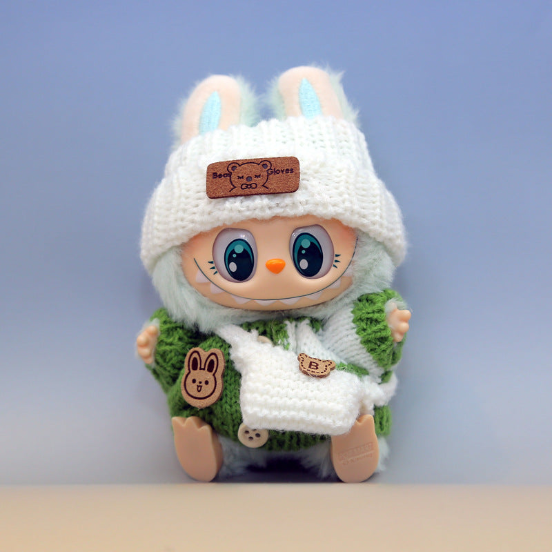 Handmade Labubu pendant button knitted sweater Labubu hat small bag vinyl doll replacement doll clothes set