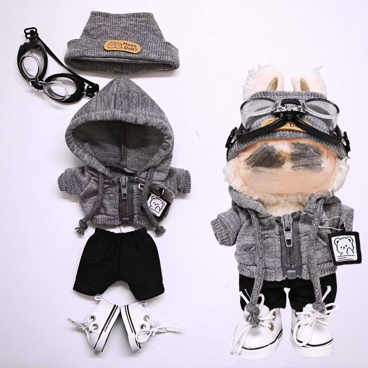 Gray-style knitted suit for Labubu doll clothes, universal for the 1st, 2nd and 3rd generations.