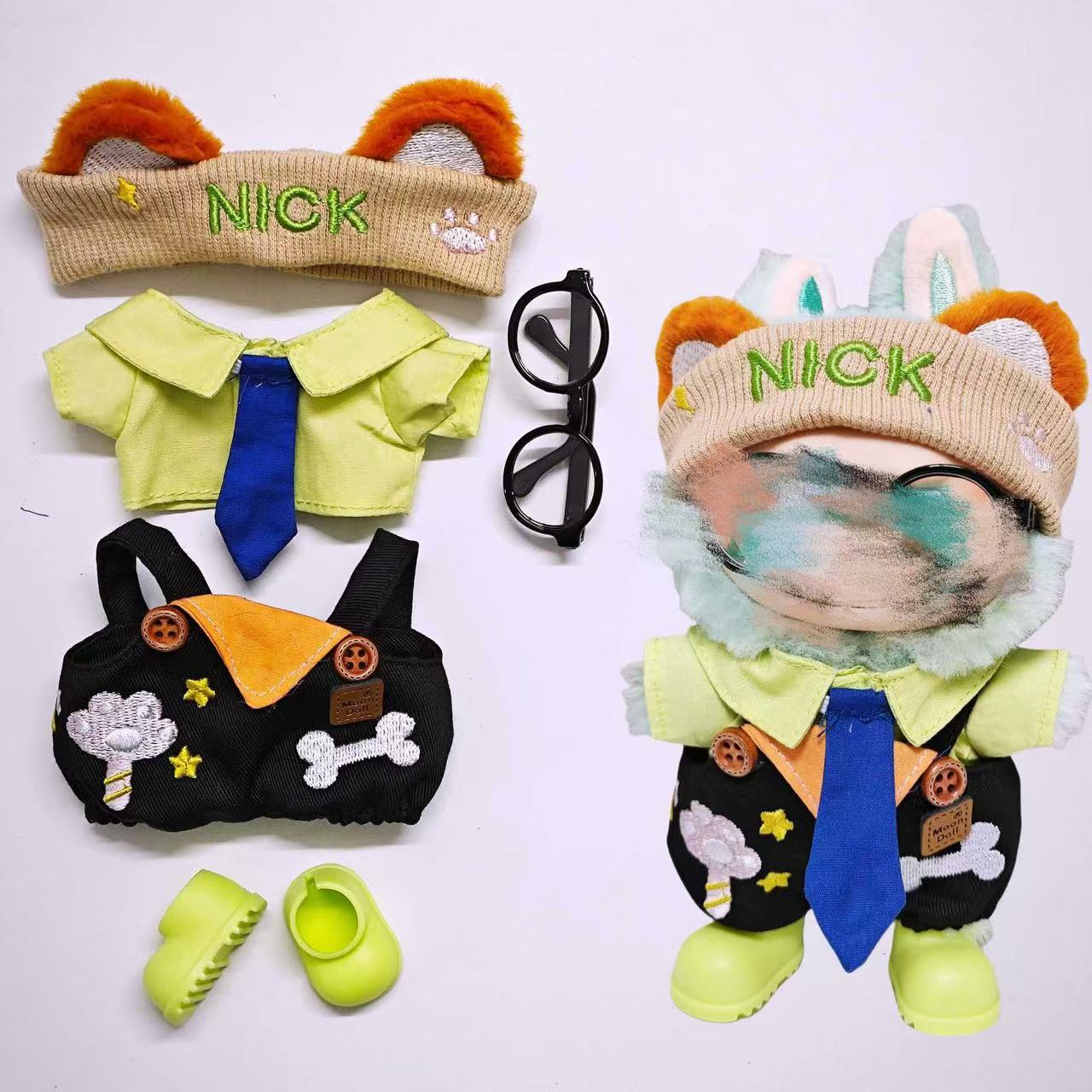 Cute tie & star suspender pants for Labubu doll clothes, universal for 1st/2nd/3rd generations.