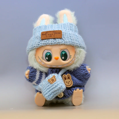 Handmade Labubu pendant button knitted sweater Labubu hat small bag vinyl doll replacement doll clothes set