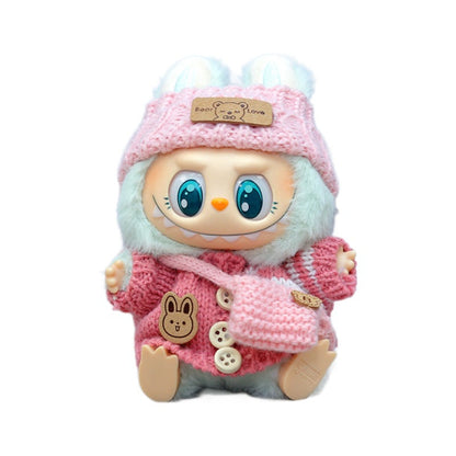 Handmade Labubu pendant button knitted sweater Labubu hat small bag vinyl doll replacement doll clothes set